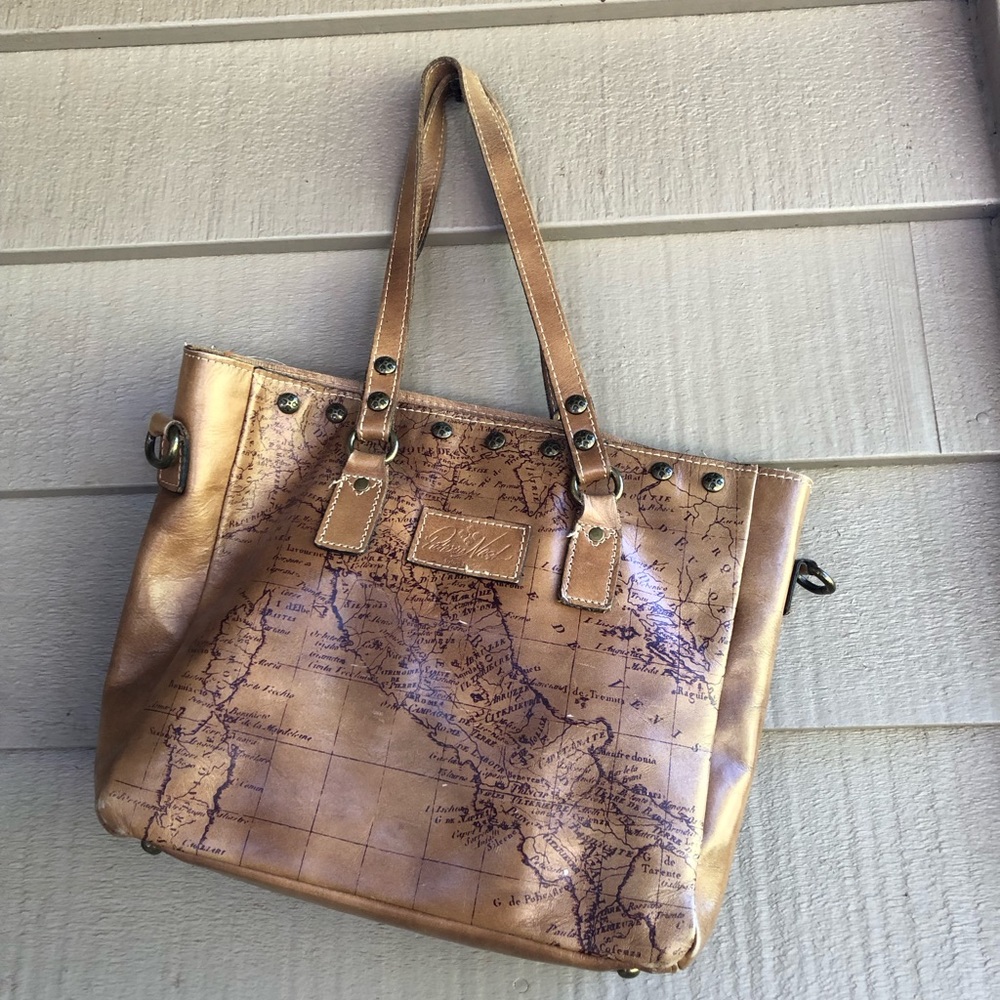 Patricia Nash handbag and match wallet Italian leather maps suede lining .